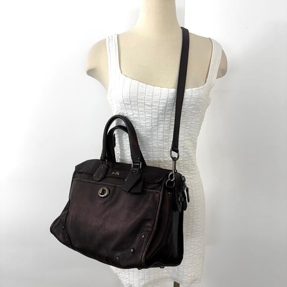 COACH Rhyder Leather Satchel Tote Bag Metallic Two-Tone Bronze Carryall 33739 - Picture 14 of 15